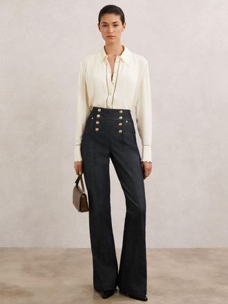 Reiss Dark Blue Button-detail Flared Jeans, 12R