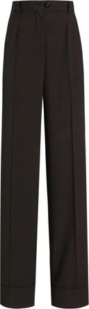Dolce & Gabbana Zwarte Flare Broek met Plooien - Dames - Wijde Broeken - Zwart - S - Wol - Broeken