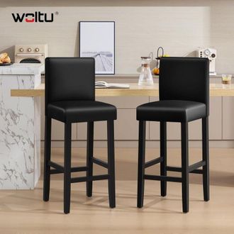 Woltu Sgabelli bar, Set di 2 Sgabelli da Bar Imbottita Sgabelli Cucina Moderni Sgabelli Alti Legno+PVC Sedie da Bar per Cucina Bancone, Grigio