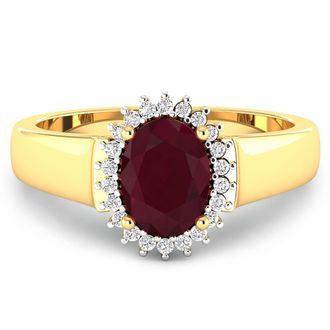 Diana M. Jewels Ruby ( Better ) Oval 8x6mm - 1Pc + White Diamond F/C Round 1mm - 22Pcs ( White Pen Rhodium ) (I1-I2/I color)