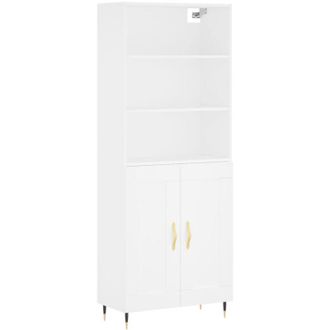 vidaXL Aparador Alto Madera Contrachapada Blanco 69,5x34x180 Cm Vidaxl