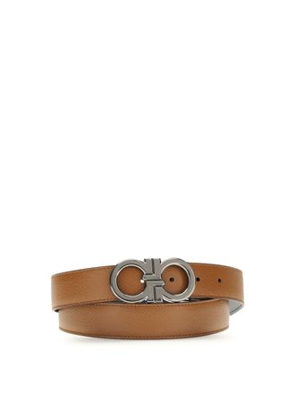 Ferragamo Mens Belt Gancini Reversible Cowhide Brown Calf Suede