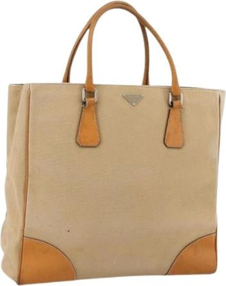 Prada Pre-owned Tote Bags, female, Beige, Size: ONE SIZE Pre-owned Vintage Canvas Tote Bag