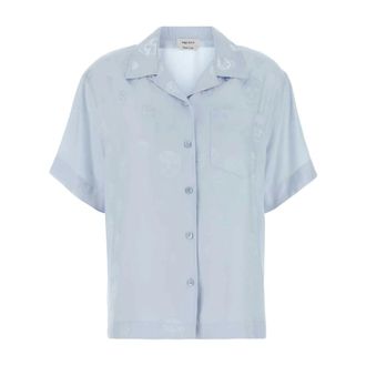 Alexander McQueen Skull Jacquard Hawaiian Shirt - female - Alexander McQueen - Shirts - Blue - S - Blouses & Shirts