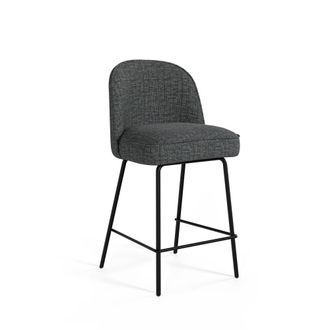 Koketto Home Taburete bajo con respaldo color gris oscuro y patas en negro