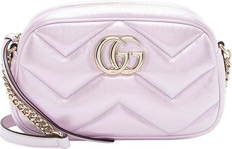 Gucci Pink Leather Matelasse Padded Iridescent Gg Marmont Small Camera Bag (Authentic Pre-Loved)