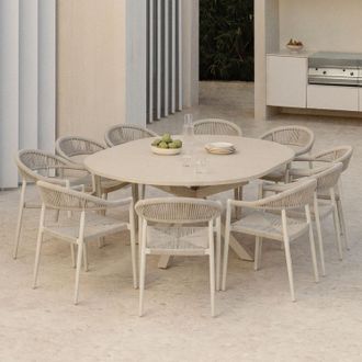 Sklum Set De Mesa 145-200x145 Cm Extensible Barces Y 10 Sillas De Jard&iacute;n Apilables Con Reposabrazos En Aluminio Amatria Sklum