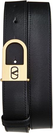 Valentino Garavani Mini VLogo Signature Leather Belt in Black at Nordstrom, Size 105