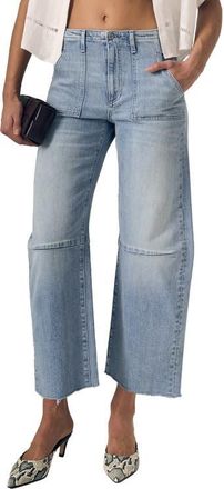 LE JEAN Utility Raw Hem Crop Barrel Jeans in Monterey at Nordstrom, Size 32