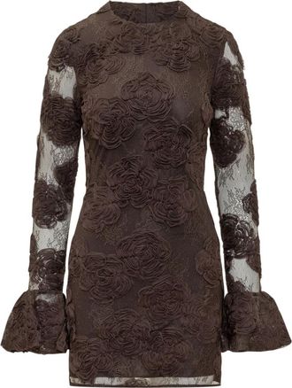 Rotate 3D Kant Mini Jurk - Dames - Korte kleedjes - Bruin - M - Polyester - Kleedjes