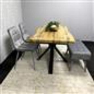 Kosy Koala Dining Table with 2 Grey Velvet Chairs and Modern Grey Bench Dining Room Furniture Set