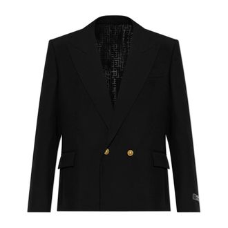 Balmain Blazers, male, Black, Size: 2XL Double-Breasted Blazer with Dual Vents