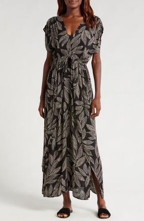 Elan Wrap Maxi Cover-Up Dress in Black Catagena Print at Nordstrom, Size X-Small