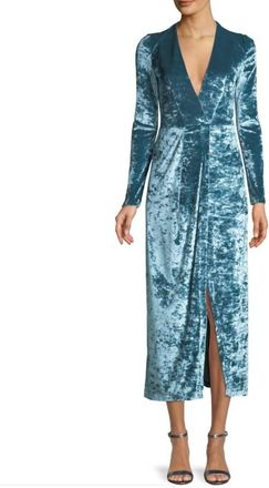 Galvan Crushed Velvet V-Neck Faux Wrap Cocktail Dress In Blue