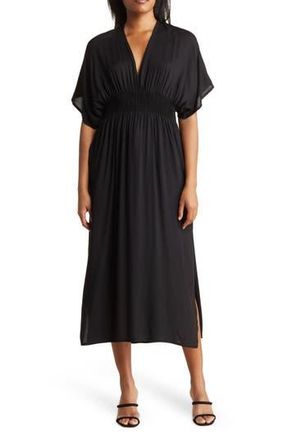 Boho Me Smocked Tie Back Maxi Cover-Up Dress in Black at Nordstrom Rack, Size X-Small