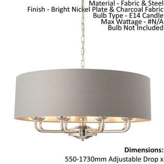 Loops Ceiling Pendant Light - Bright Nickel Plate & Charcoal Fabric - 8 x 40W E14 in Metallics