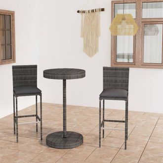 vidaXL Set Muebles Bar Jard&iacute;n 3 Piezas Y Cojines Rat&aacute;n Sint&eacute;tico Gris Vidaxl