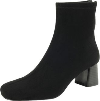 Generic Womens Suede Ankle Boots Square Toe Medium Block Heels Side Zipper Stretch Fit Soft Lining Cushioned Insole Durable Non-Slip Outsole,Black,4.5 UK