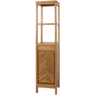 Hhg Hhg - Nunca Usado] Armario Alto De Teca 503, Armario De Ba&ntilde;o, 1 Puerta 4 Compartimentos, Teca De Calidad B (duramen, 20-30 A&ntilde;os) 181x40x35cm