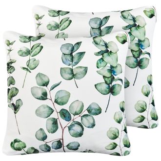 Beliani Beliani - Conjunto De 2 Cojines De Exterior Accesorios De Jard&iacute;n Patr&oacute;n De Hojas 45x45 Cm Verde Bosque