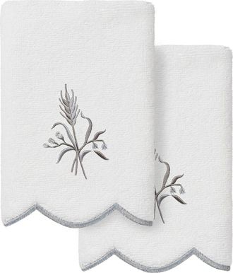 Linum Home Textiles 100% Turkish Cotton Whitney Scallop 2Pc Embellished Fingertip Towel Set