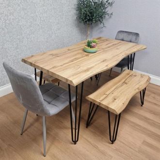 Kosy Koala Modern Dining Table Set With 2 Benches & 2 Grey Velvet Chairs Kitchen Dining Room Furniture in Brown