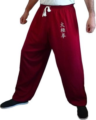 Tao Kung Fu Pants Tai Chi and Wing Chun Bottoms Style for Women and Men Sport Trousers Light and Smooth (Burgundy TJ, Size XL)