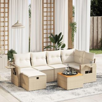 vidaXL Vidaxl - Set Sof&aacute;s De Jard&iacute;n 7 Piezas Y Cojines Rat&aacute;n Sint&eacute;tico Beige