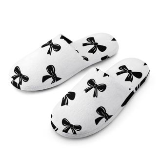 Generic Black And White Bow Pattern Mens House Slippers Slip Indoor Slipper On Shoes Warm Outdoor