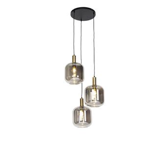 QAZQA Dise&ntilde;o L&aacute;mpara Colgante De Dise&ntilde;o Negra Con Cristal Dorado Y Ahumado 3-luces - Zuzanna Vidrio /acero Redonda Adecuado Para Led Max. 3 X 40 Watt - Qazq