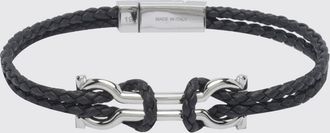 Ferragamo Bracciale in pelle intrecciata con chiusura magnetica e logo Gancini