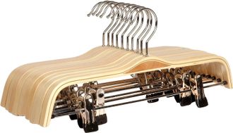 OEM Perchas De Madera Aut&eacute;nticas, De Color Claro, Resistentes, Para Pantalones Y Otras Prendas, Con Pinzas, Paquete De 10 Unidades