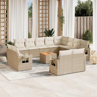 vidaXL Set Sof&aacute;s De Jard&iacute;n Con Cojines 13 Pzas Rat&aacute;n Sint&eacute;tico Beige Vidaxl