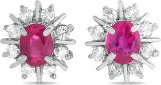 Luxury Bazaar platinum diamond ruby earrings - Zilver