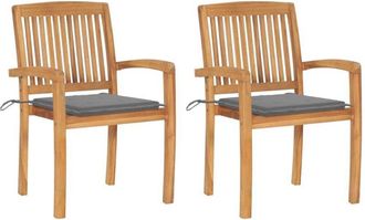 vidaXL Sillas De Jard&iacute;n 2 Uds Con Cojines Madera Maciza De Teca Gris Vidaxl