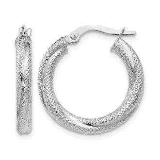 Diamond2Deal 10K White Gold Round Shape Hinged Hoop Earrings