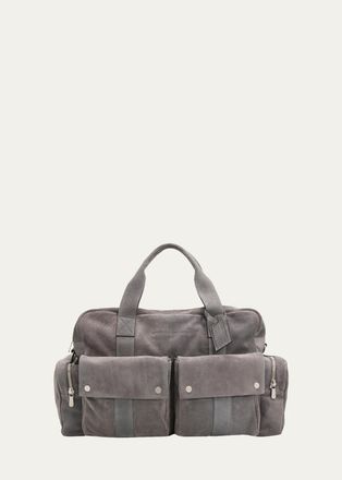 Brunello Cucinelli Mens Suede Oversized-Pocket Duffel Bag