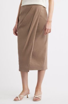 Nordstrom Linen Blend Wrap Midi Skirt in Brown Lentil at Nordstrom, Size Xx-Large