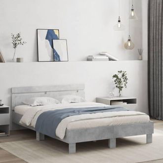 vidaXL Vidaxl - Cama Con Cabecero Madera De Ingenier&iacute;a Gris Hormig&oacute;n 135x190 Cm