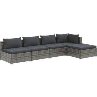 vidaXL 5 Pcs Garden Lounge Con Almohadillas De Mimbre Grises