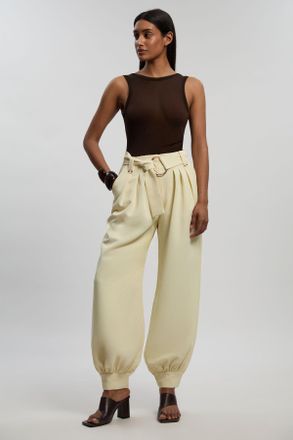 Karen Millen Womens Utility Detail Cuffed Woven Trouser With Belt - Cream - Size 10 UK