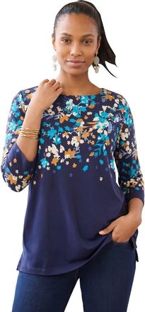 Jessica London Stretch Cotton Boatneck Tunic in Blue Shadow Garden at Nordstrom, Size 16