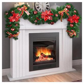 Trade Shop Trade Shop - Ghirlanda Natalizia Stella Natale Fiori Palline Fiocchi 200cm Decorazioni Rosso