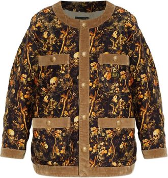 R13 Jack met doodskopprint en bloemenprint - Bruin