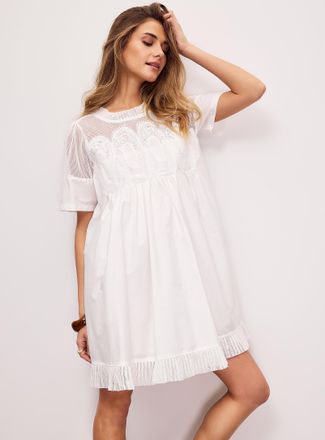 Icone Womens Crocheted ovals flared poplin minidress