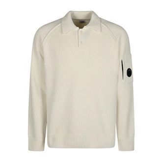 C.P. Company Knitwear Polo Collar in Chenille Cotton - male - C.P. Company - Knitwear - White - XL - Knitwear