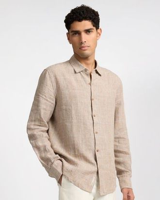 Onia Linen Long Sleeve Shirt in Brown Multi at Nordstrom, Size X-Large