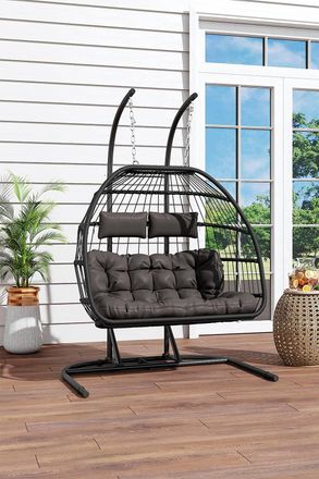 H&O Direct Outdoor Hanging 2-Seater Egg Chair in Black