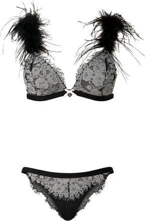 Twin-Set Kanten bh met veren afwerking - Zwart
