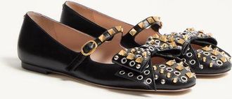 Valentino Garavani Ballerina Mary-Jane Bowow In Capretto Con Borchie Donna NERO 35.5